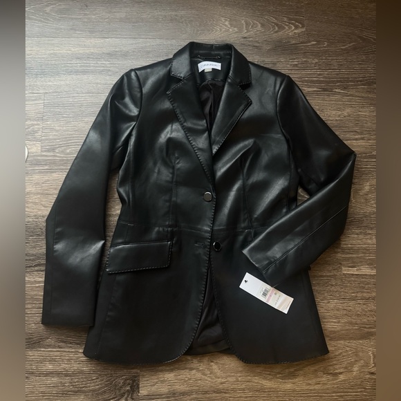 Calvin Klein Jackets & Blazers - Calvin Klein Black Women's Leather Blazer NWT Size 6